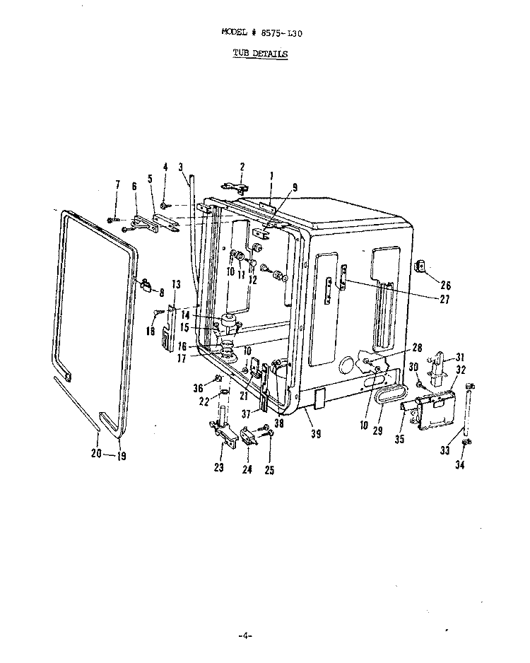 TUB Diagram and Parts List for 8575L20  Roper Dishwasher
