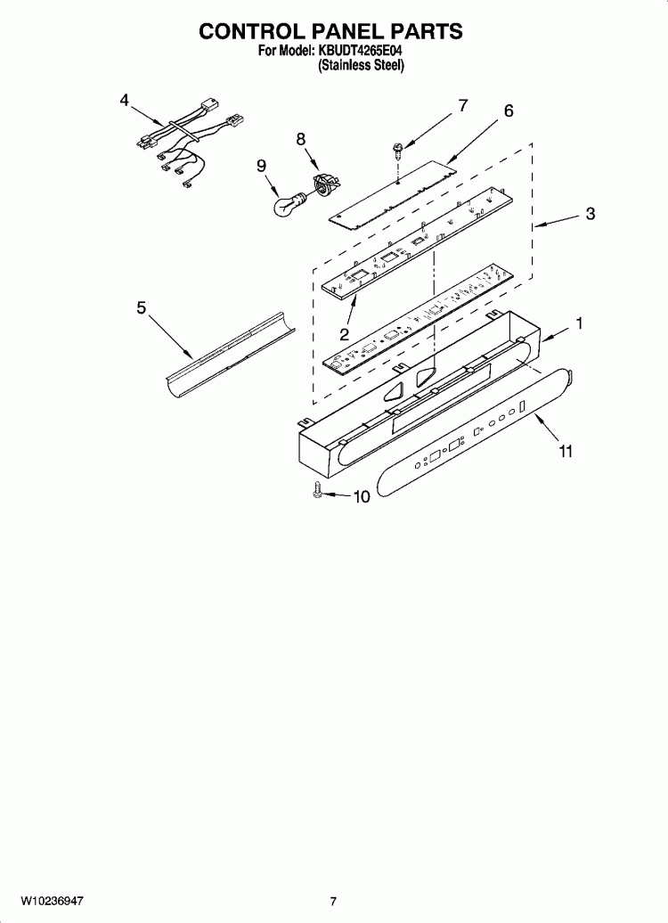 CONTROL PANEL PARTS Diagram and Parts List for KBUDT4265E04  KitchenAid Refrigerator