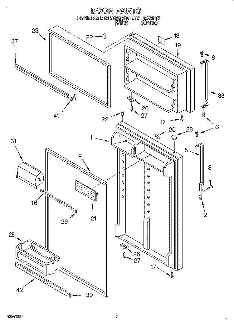DOOR Diagram and Parts List for ET21UMXGW00  Whirlpool Refrigerator