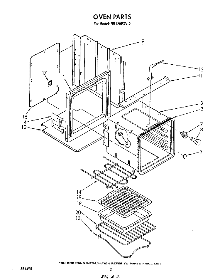 OVEN Diagram and Parts List for RB120PXV2  Whirlpool Wall Oven