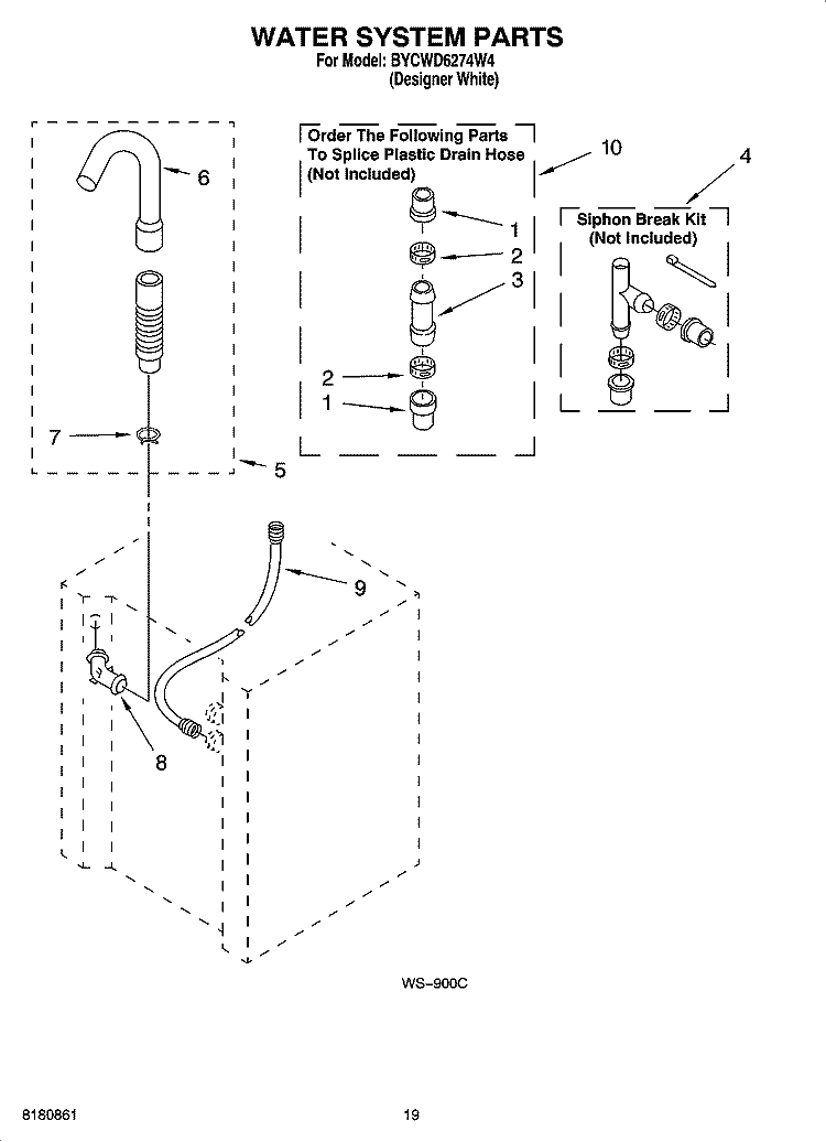 WATER SYSTEM PARTS Diagram and Parts List for BYCWD6274W4  Crosley Washer Dryer Combo