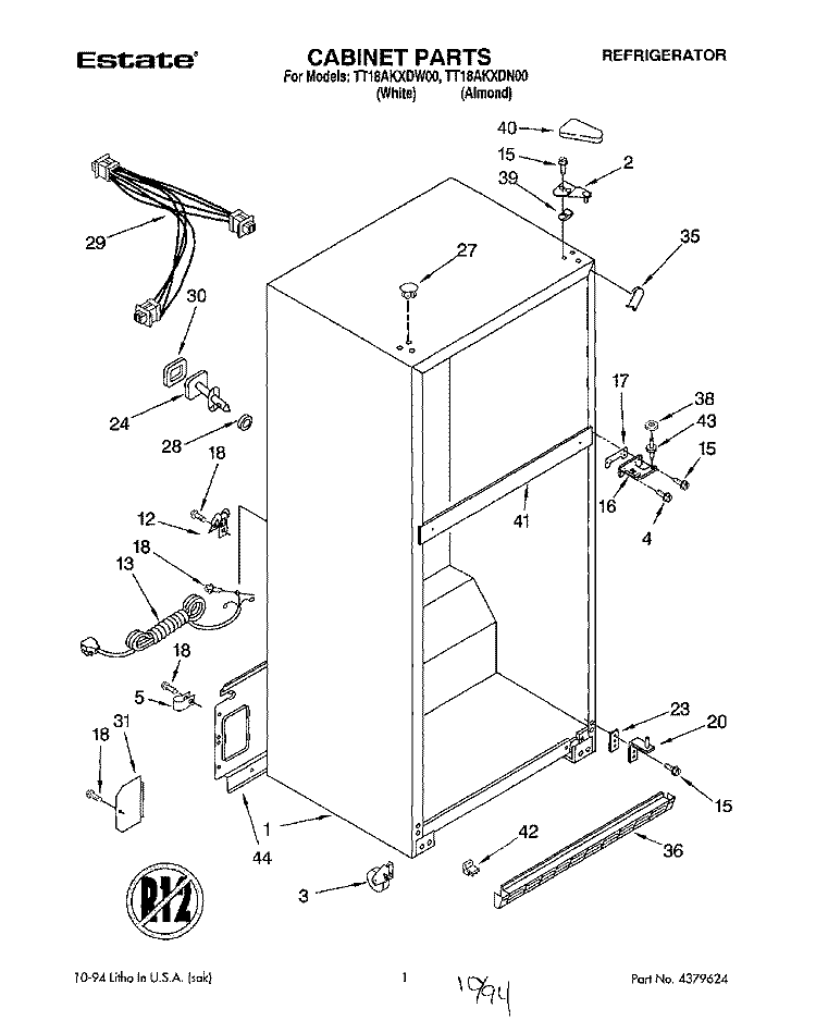 CABINET Diagram and Parts List for TT18AKXDW00  Estate Refrigerator