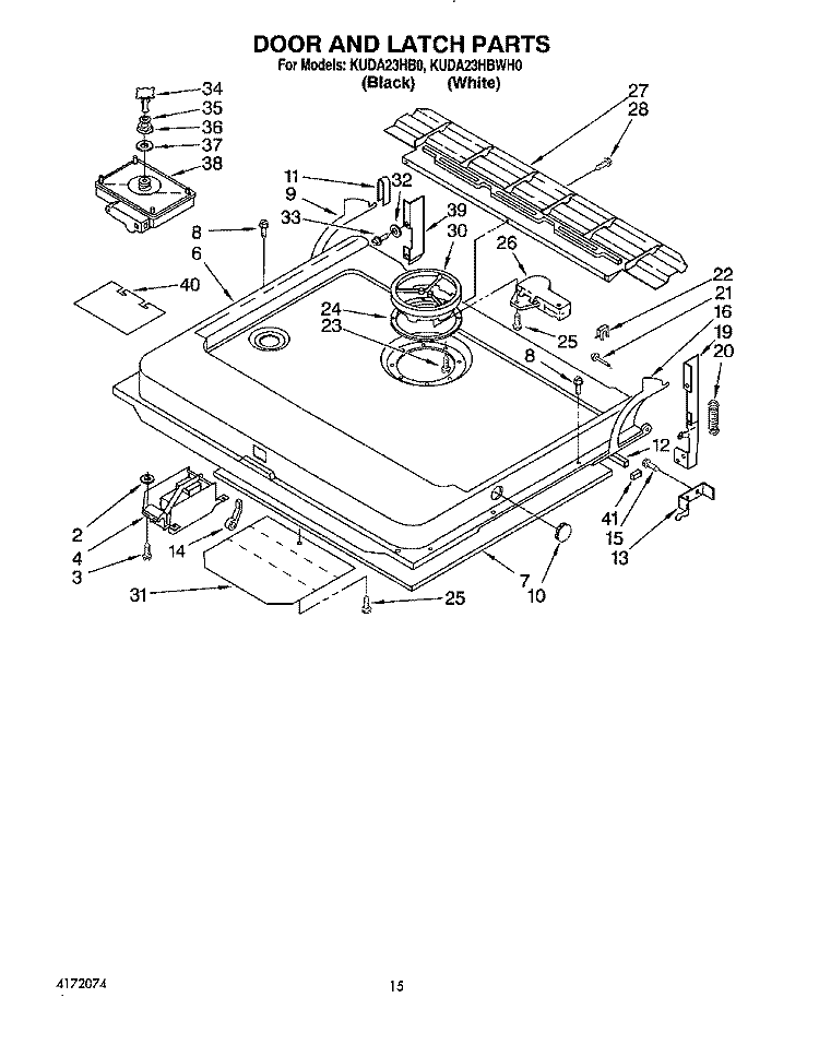 DOOR AND LATCH Diagram and Parts List for KUDA23HB0  KitchenAid Dishwasher