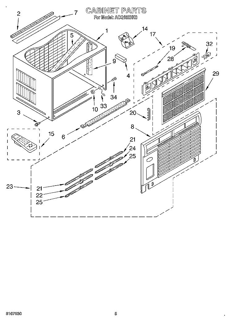 CABINET Diagram and Parts List for ACQ152XK0  Whirlpool Air Conditioner