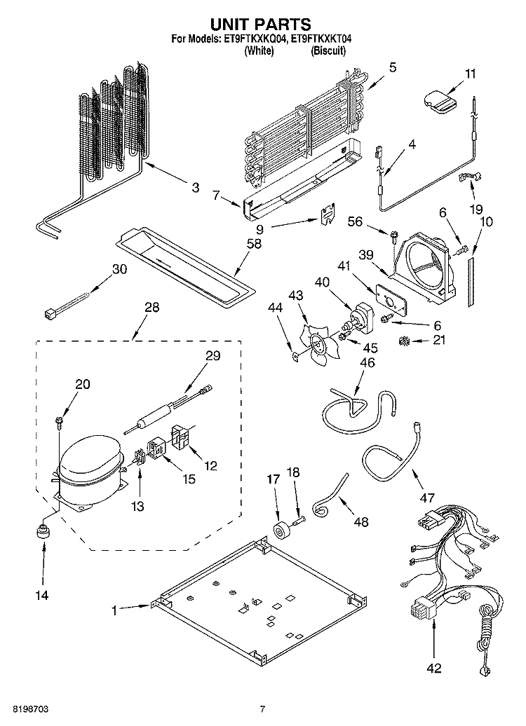 UNIT PARTS Diagram and Parts List for ET9FTKXKQ04  Whirlpool Refrigerator