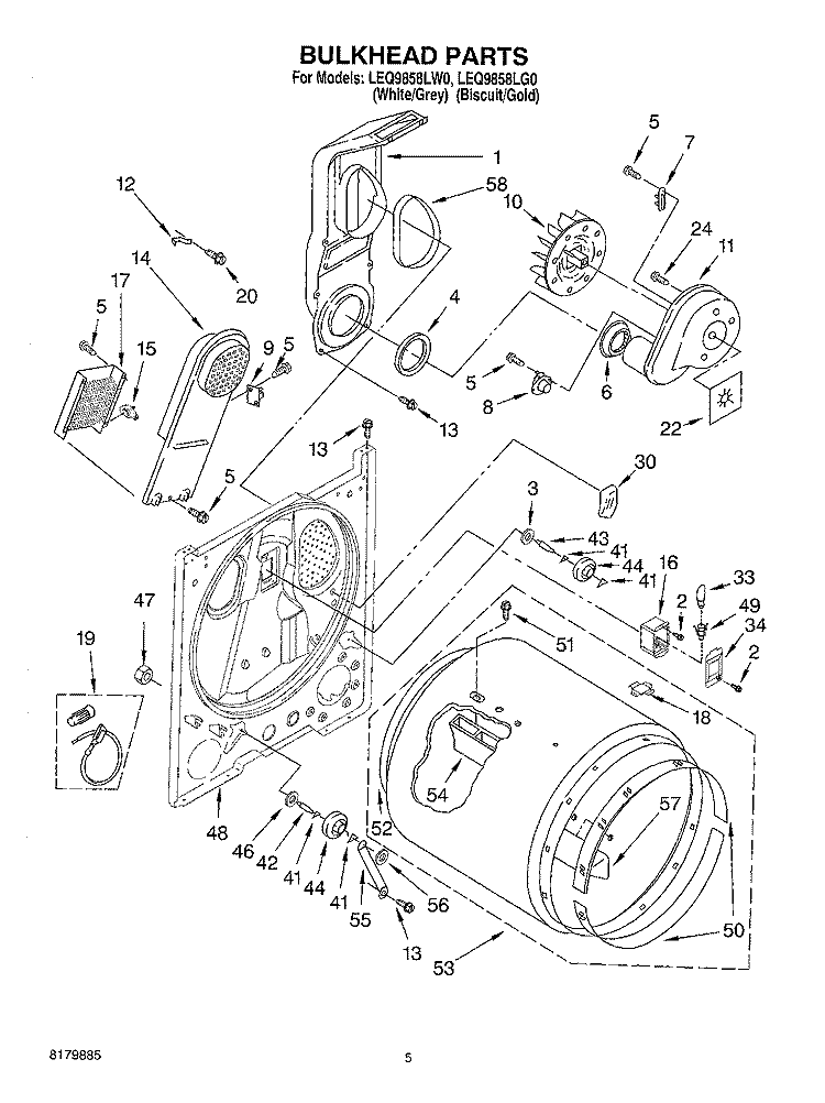 SECTION Diagram and Parts List for LEQ9858LW0  Whirlpool Dryer
