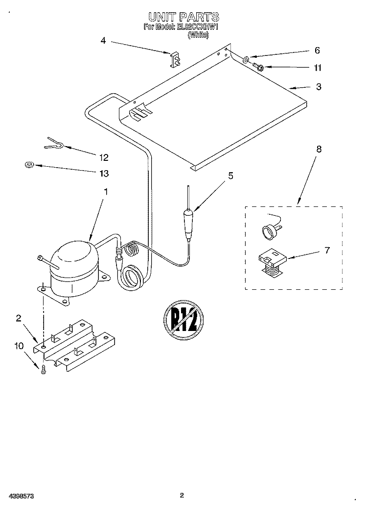 UNIT Diagram and Parts List for EL02CCXHW1  Whirlpool Refrigerator