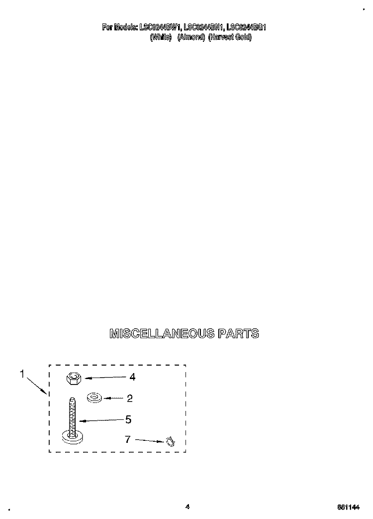 MISCELLANEOUS Diagram and Parts List for LSC8244BW1  Whirlpool Washer