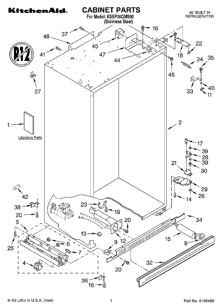 CABINET PARTS Diagram and Parts List for KSSP36QMS00  KitchenAid Refrigerator