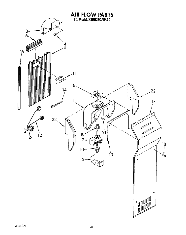 AIR FLOW Diagram and Parts List for KSRB25QABL00  KitchenAid Refrigerator