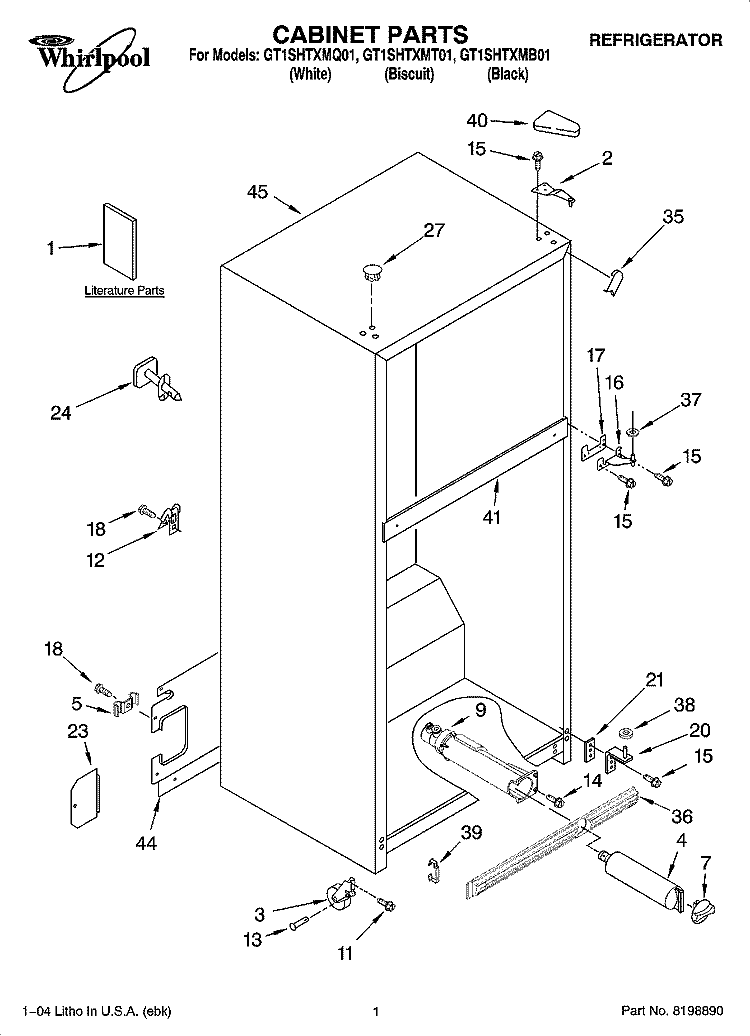 CABINET PARTS Diagram and Parts List for GT1SHTXMT01  Whirlpool Refrigerator