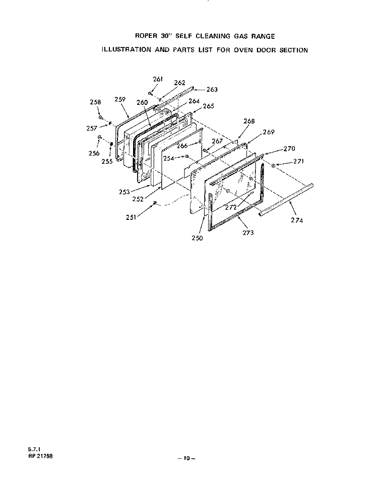 OVEN DOOR, LITERATURE Diagram and Parts List for 1352W06  Roper Range