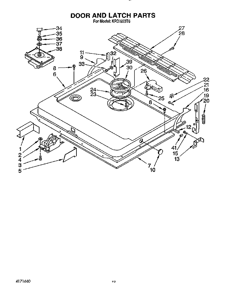 DOOR AND LATCH Diagram and Parts List for KPDI620T6  KitchenAid Dishwasher