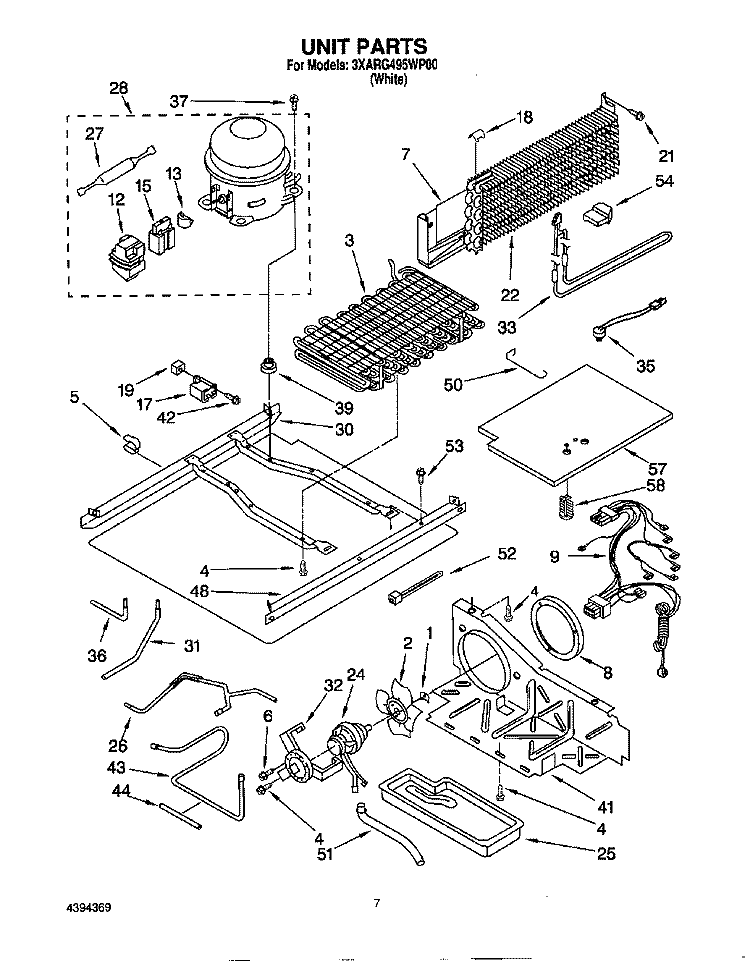 UNIT Diagram and Parts List for 3XARG495WP00  Whirlpool Refrigerator
