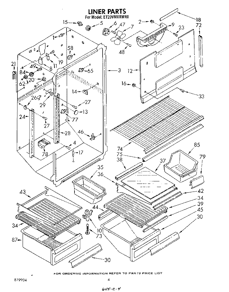LINER Diagram and Parts List for ET20VMXRWR0  Whirlpool Refrigerator