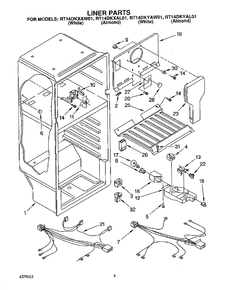 LINER, LIT/OPTIONAL Diagram and Parts List for RT14DKYAL01  Roper Refrigerator