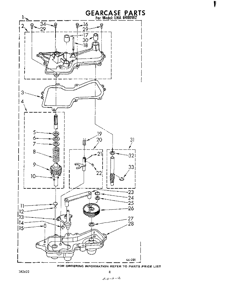 GEARCASE Diagram and Parts List for LHA6400W2  Whirlpool Washer