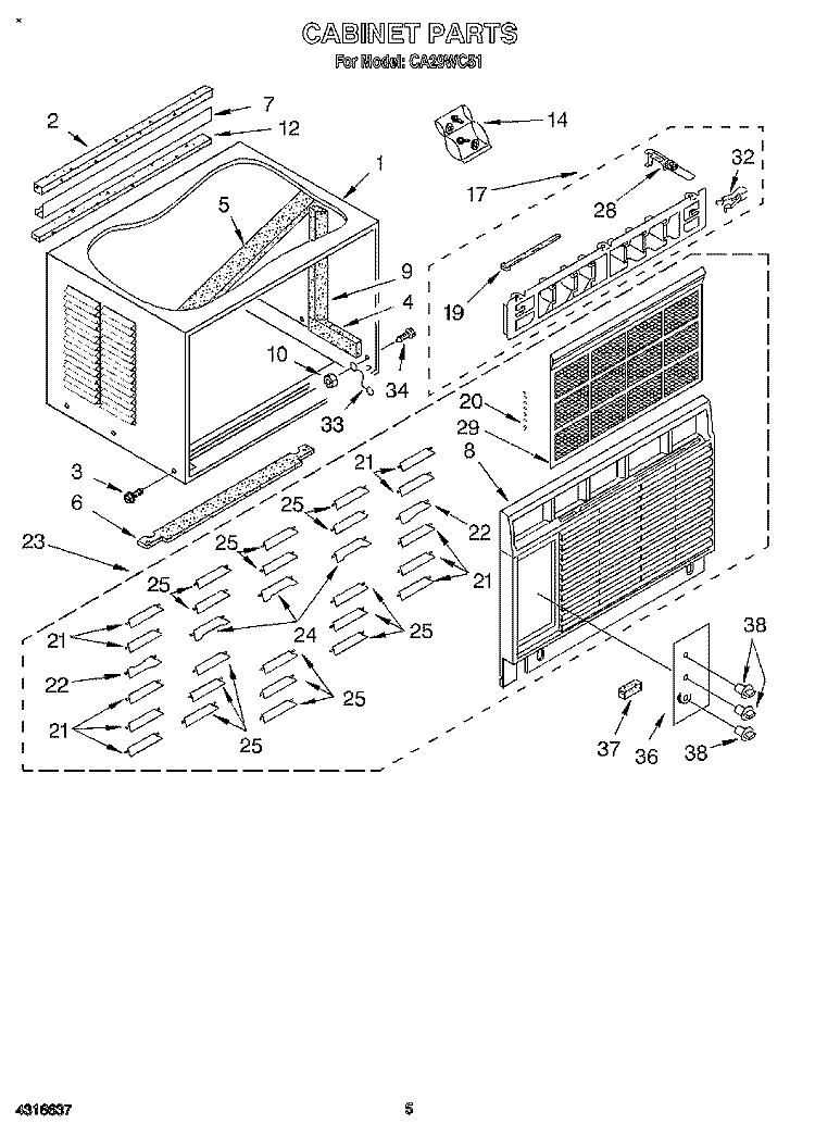 CABINET Diagram and Parts List for CA29WC51  Whirlpool Air Conditioner