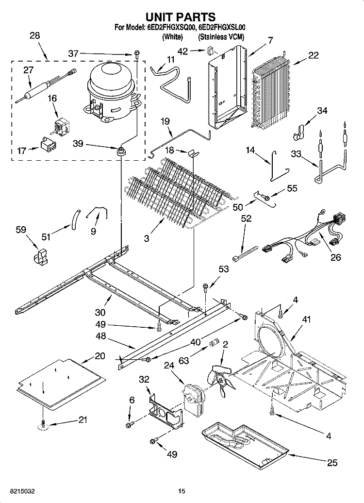 UNIT PARTS Diagram and Parts List for 6ED2FHGXSL00  Whirlpool Refrigerator