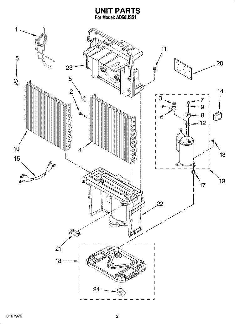UNIT PARTS Diagram and Parts List for AD50USS1  Whirlpool Dehumidifier