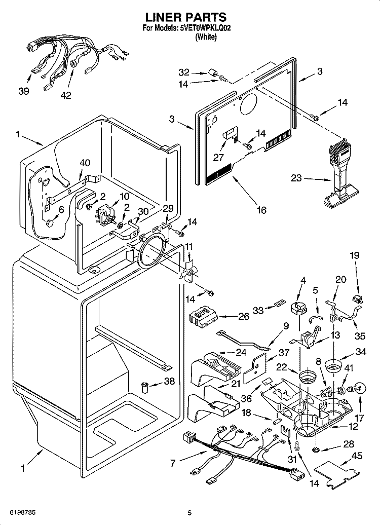 LINER PARTS Diagram and Parts List for 5VET0WPKLQ02  Whirlpool Refrigerator
