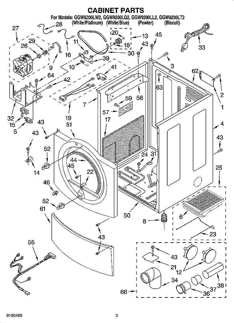 CABINET PARTS Diagram and Parts List for GGW9200LL2  Whirlpool Dryer