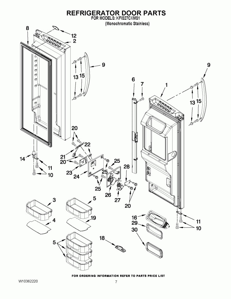 REFRIGERATOR DOOR PARTS Diagram and Parts List for KFIS27CXMS1  KitchenAid Refrigerator