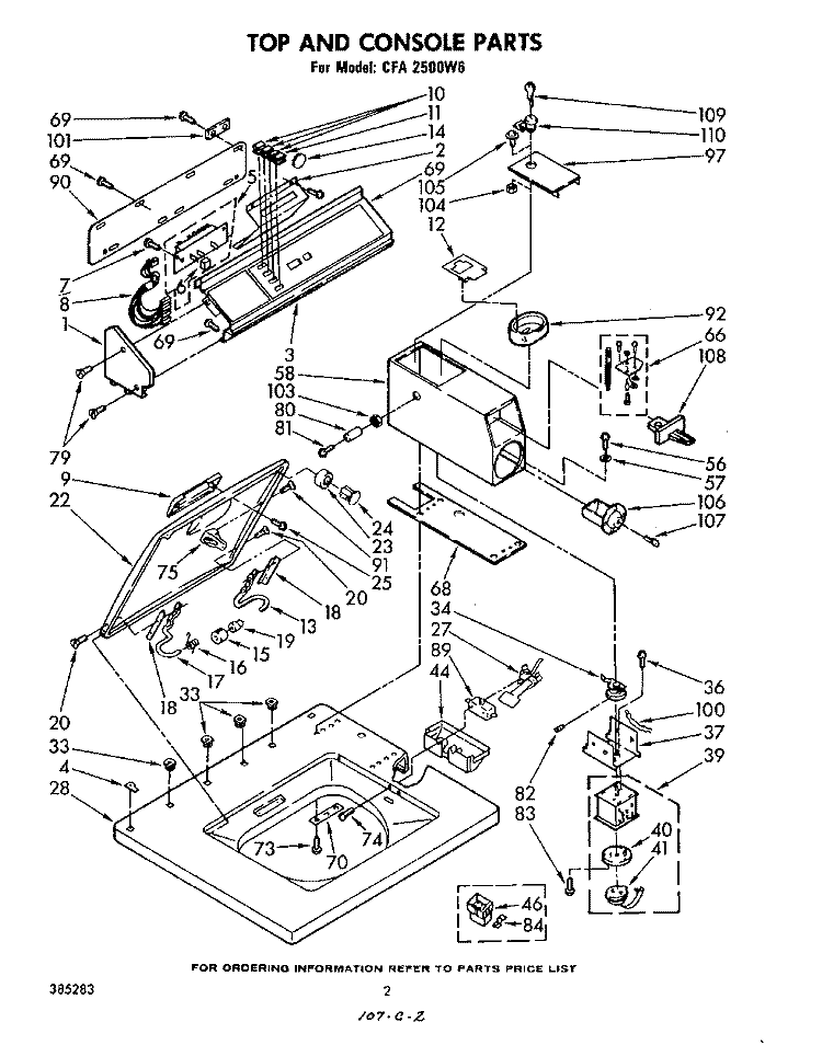 TOP AND CONSOLE Diagram and Parts List for CFA2500W6  Whirlpool Washer