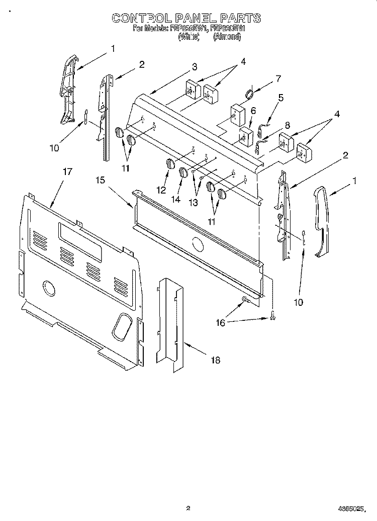 CONTROL PANEL Diagram and Parts List for FEP320EW1  Roper Range