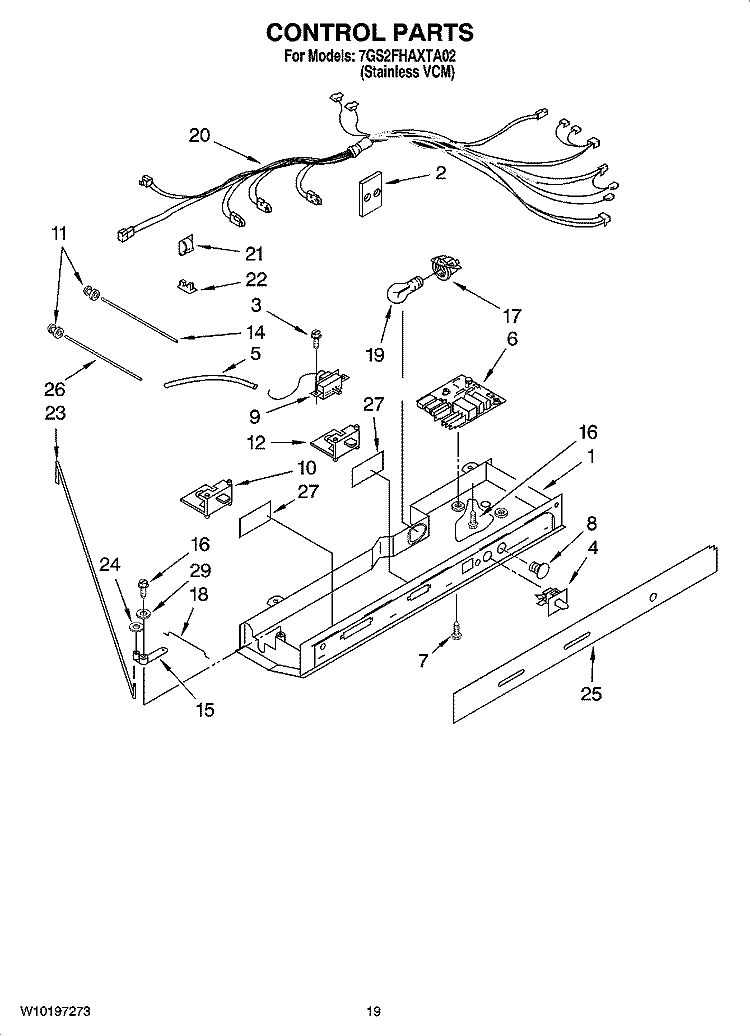 CONTROL PARTS Diagram and Parts List for 7GS2FHAXTA02  Whirlpool Refrigerator