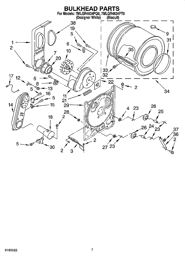 BULKHEAD PARTS, OPTIONAL PARTS (NOT INCLUDED) Diagram and Parts List for 7MLGR4634PQ0  Whirlpool Dryer