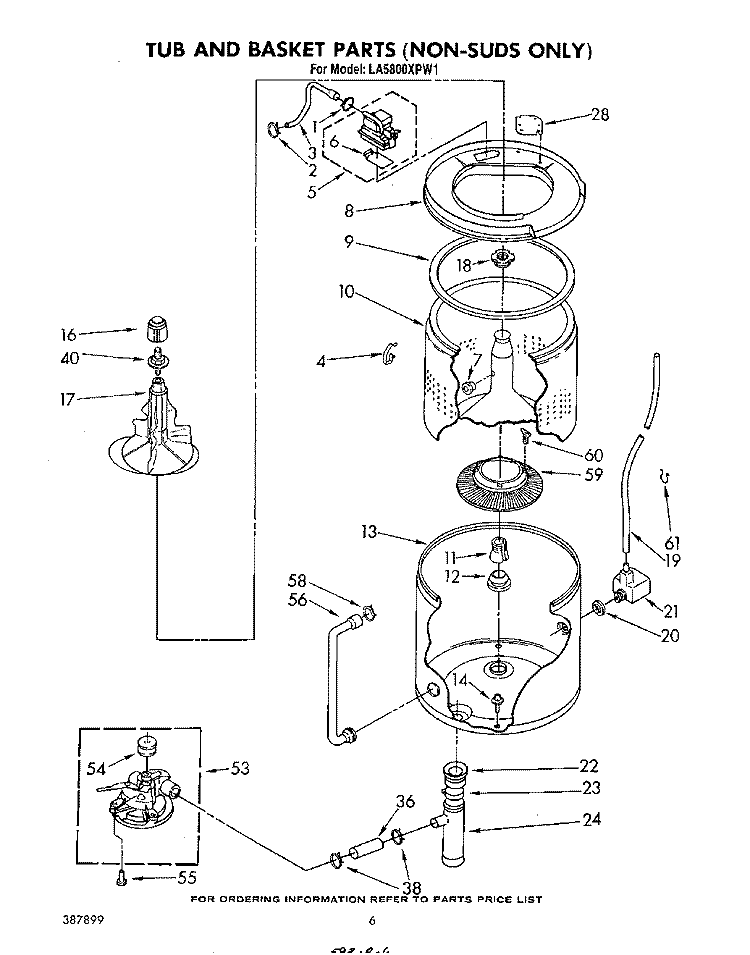 TUB AND BASKET (NON SUDS ONLY) Diagram and Parts List for LA5805XPW1  Whirlpool Washer