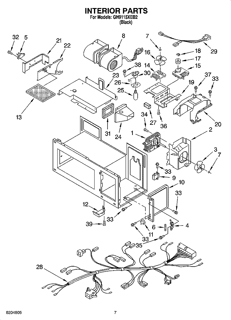 INTERIOR PARTS Diagram and Parts List for GH9115XEB2  Whirlpool Microwave