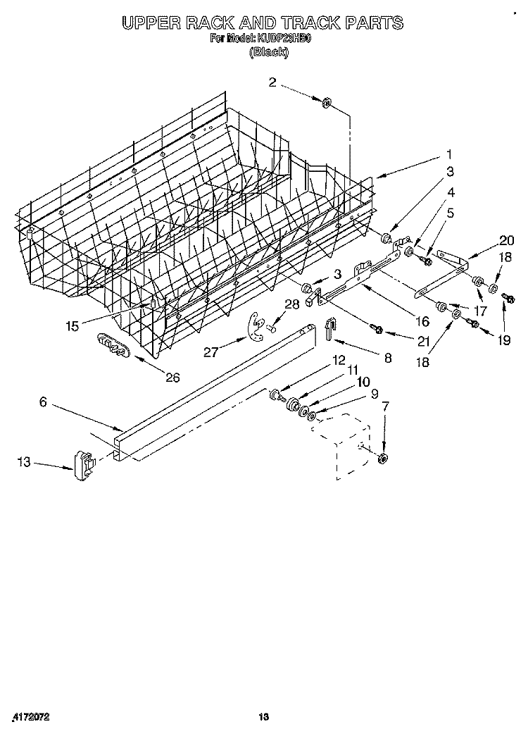 UPPER RACK AND TRACK Diagram and Parts List for KUDP23HB0  KitchenAid Dishwasher