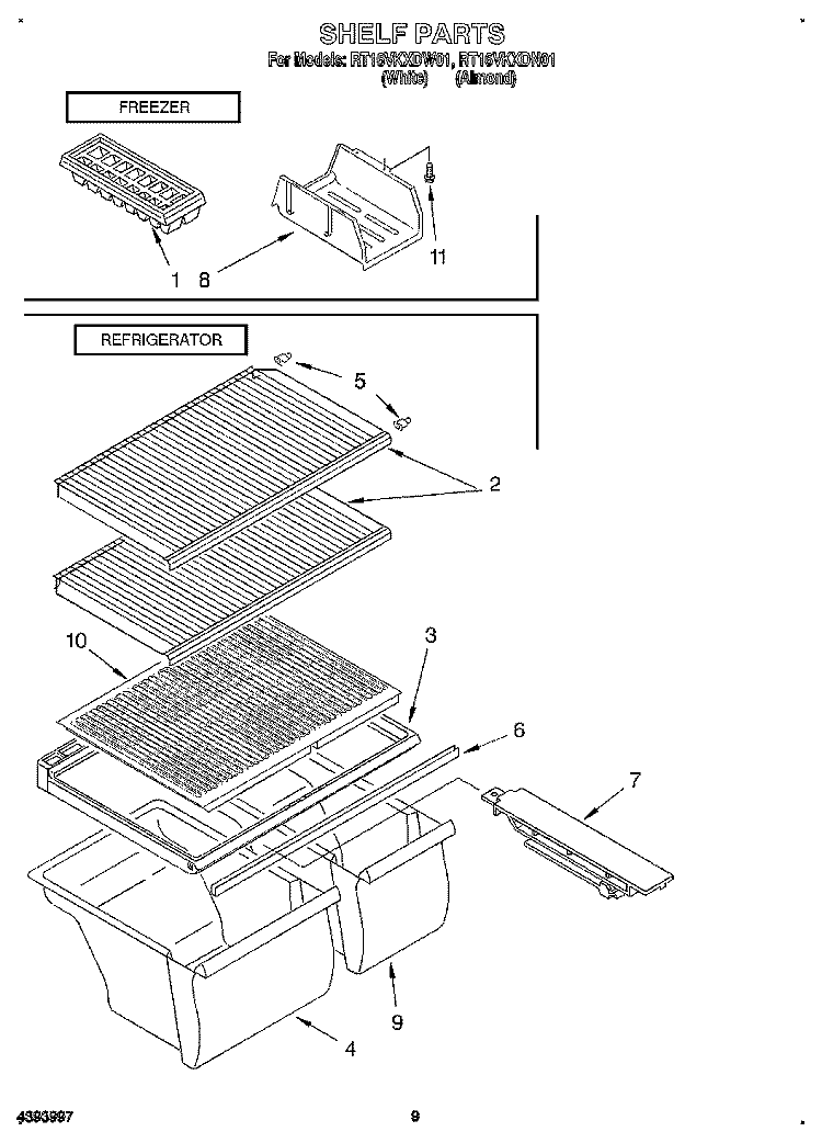 SHELF, LIT/OPTIONAL Diagram and Parts List for RT16VKXDN01  Roper Refrigerator