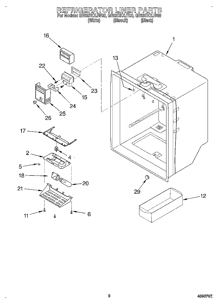 REFRIGERATOR LINER Diagram and Parts List for GB22DKXJW00  Whirlpool Refrigerator