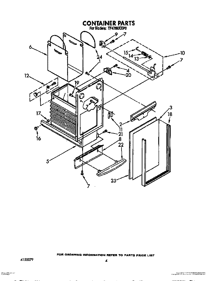 CONTAINER Diagram and Parts List for TF4700XXP0  Whirlpool Trash Compactor