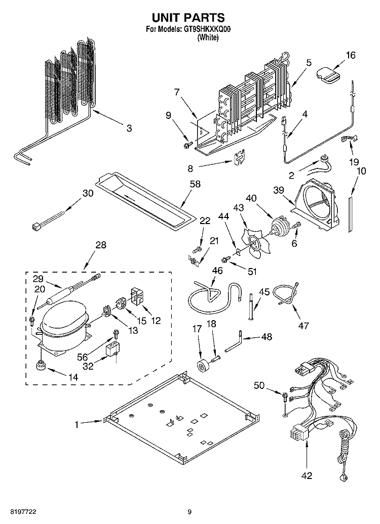 UNIT Diagram and Parts List for GT9SHKXKQ00  Whirlpool Refrigerator