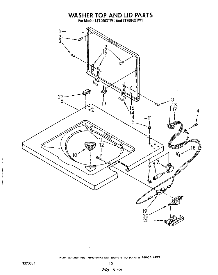 WASHER TOP AND LID Diagram and Parts List for LT7000XTF1  Whirlpool Washer Dryer Combo