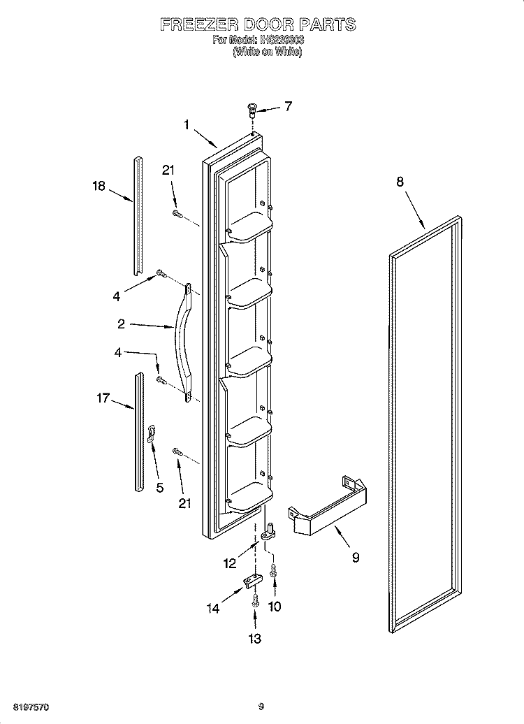 FREEZER DOOR PARTS Diagram and Parts List for IHS226303  Inglis Refrigerator