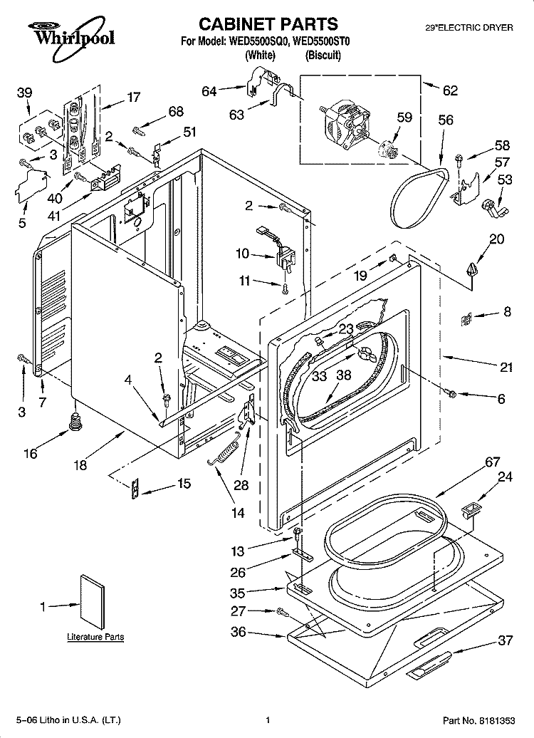 CABINET PARTS Diagram and Parts List for WED5500ST0  Whirlpool Dryer