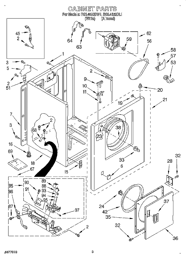 CABINET Diagram and Parts List for RGL4632DL1  Roper Dryer