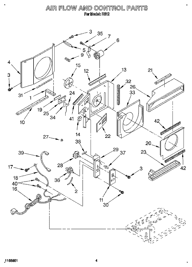 AIR FLOW AND CONTROL Diagram and Parts List for R612  Whirlpool Air Conditioner