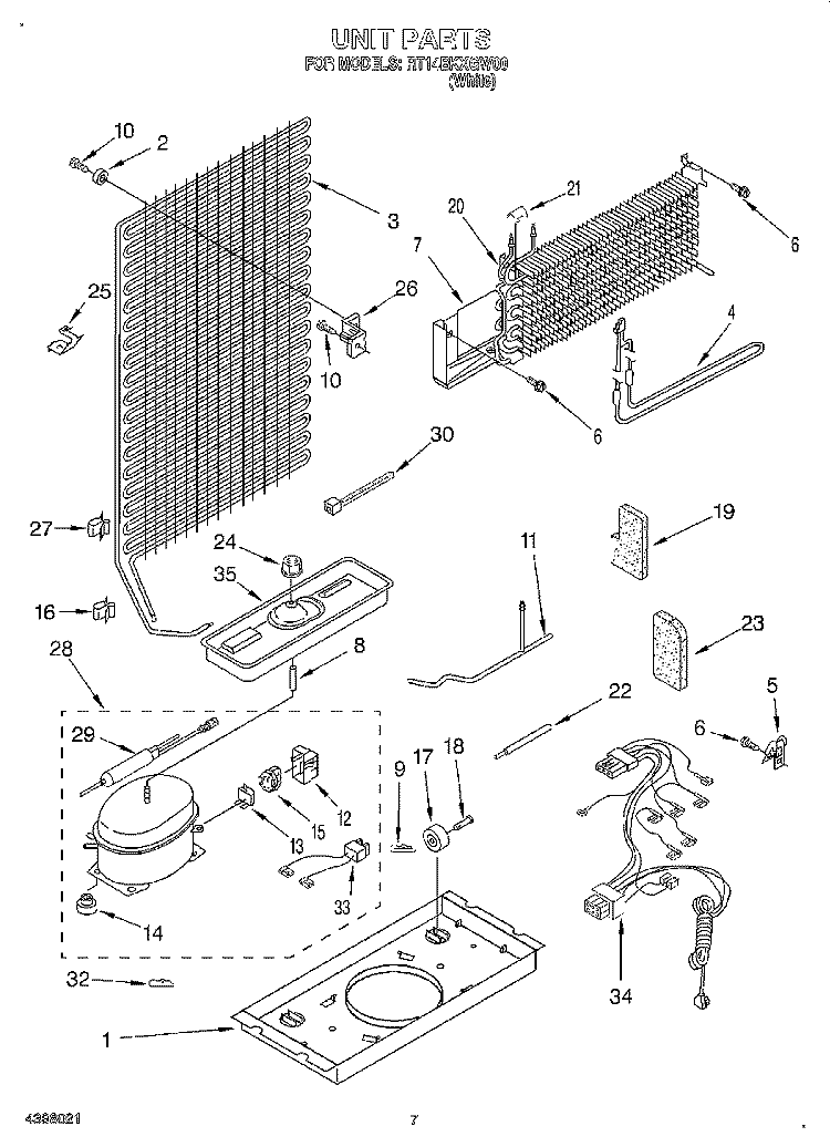 UNIT Diagram and Parts List for RT14BKXGW00  Roper Refrigerator