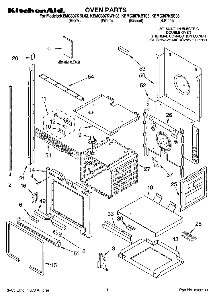 OVEN PARTS Diagram and Parts List for KEMC307KBL03  KitchenAid Microwave Oven Combo