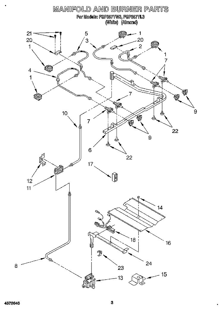 MANIFOLD AND BURNER Diagram and Parts List for FGP357YL3  Roper Range
