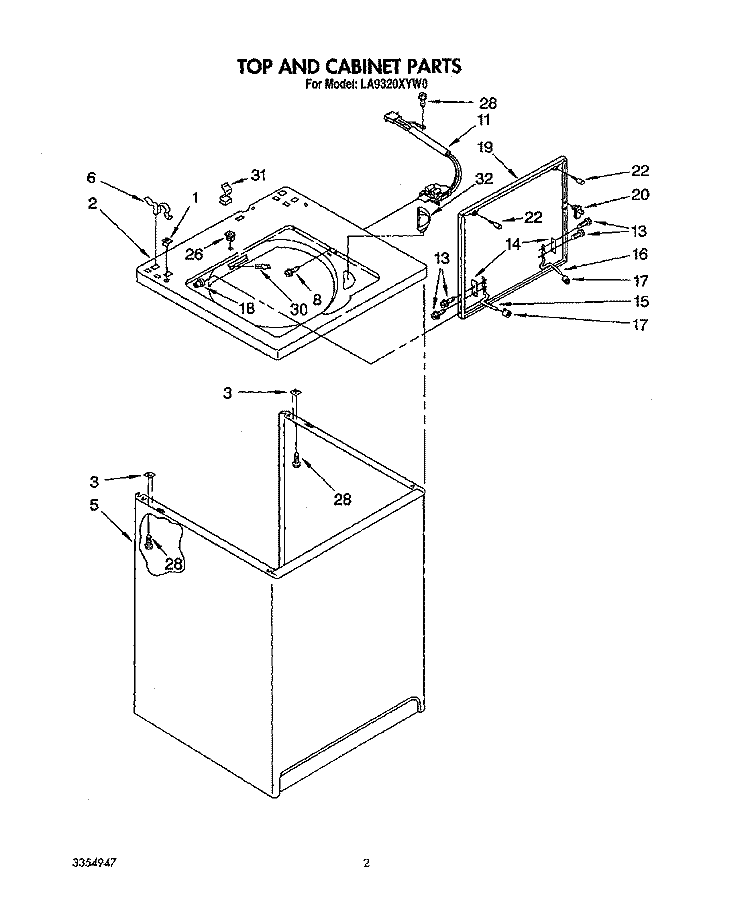TOP AND CABINET, LIT/OPTIONAL Diagram and Parts List for LA9320XYW0  Whirlpool Washer