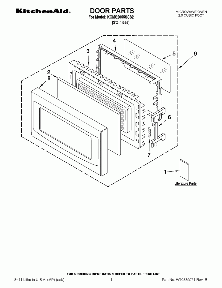 DOOR PARTS Diagram and Parts List for KCMS2055SSS2  KitchenAid Microwave