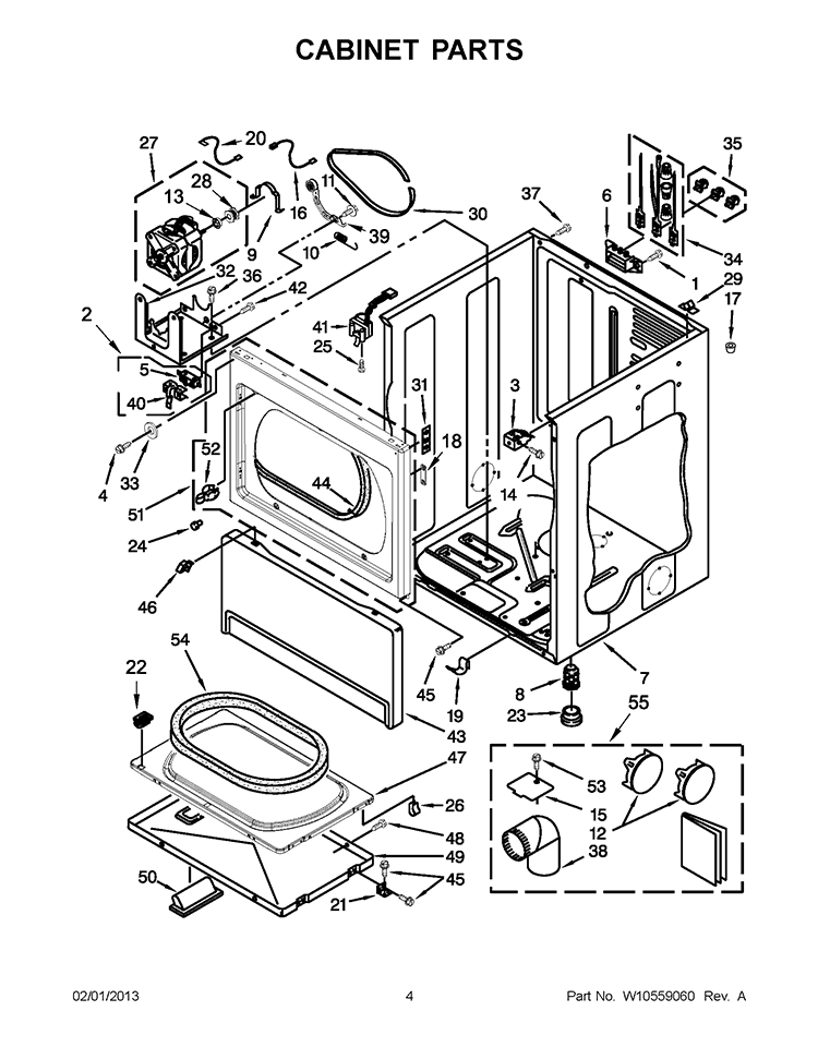 CABINET PARTS Diagram and Parts List for YCEM2763BQ0  Whirlpool Dryer
