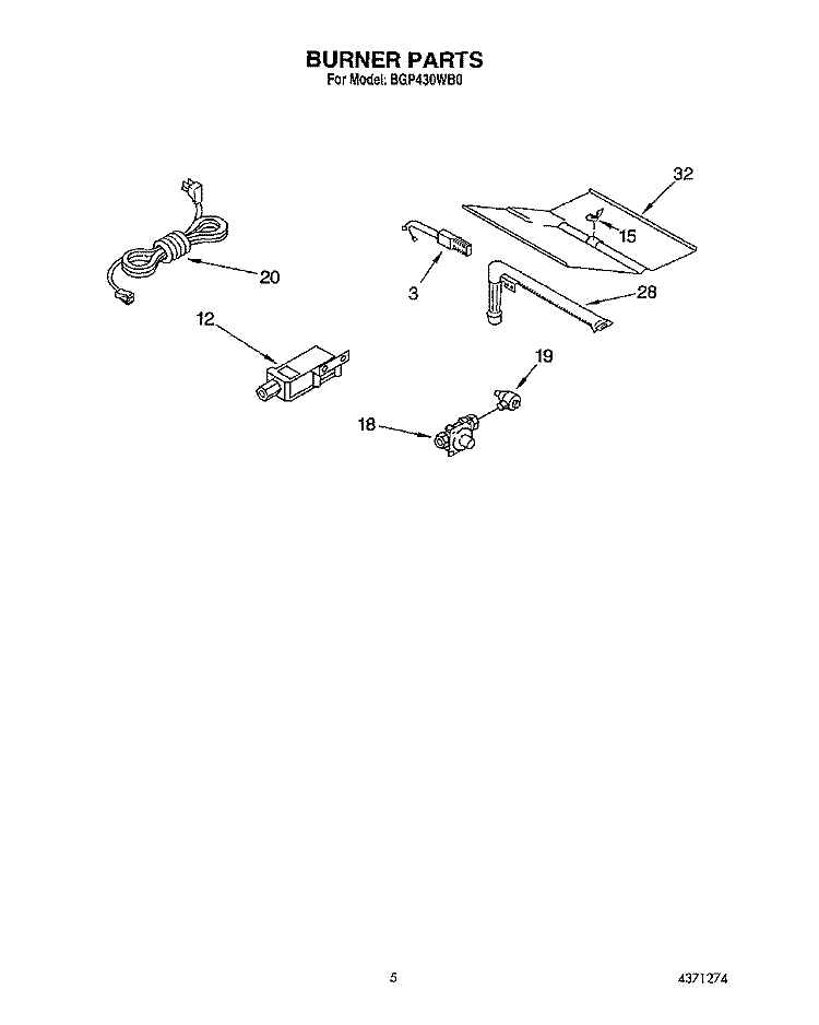 BURNER Diagram and Parts List for BGP430WB0  Roper Range